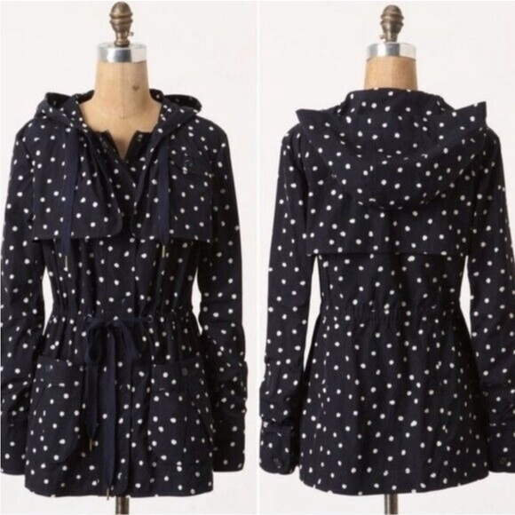 Anthropologie Navy and White Daughters of the Liberation Rain Dotted Anorak - Picture 1 of 6